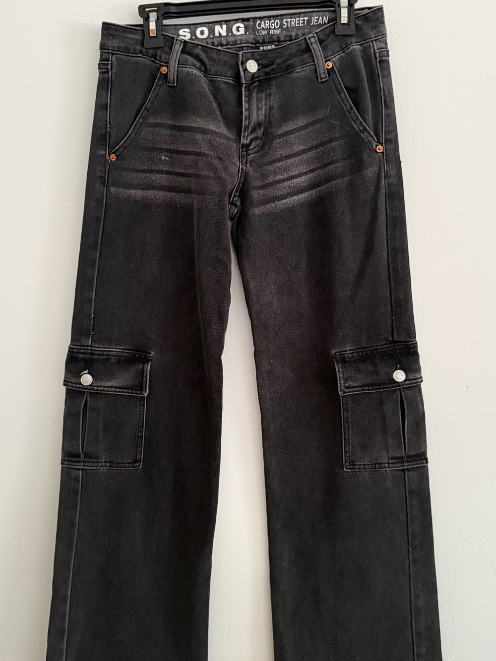 S.O.N.G. Black Wide-Leg Cargo Jeans